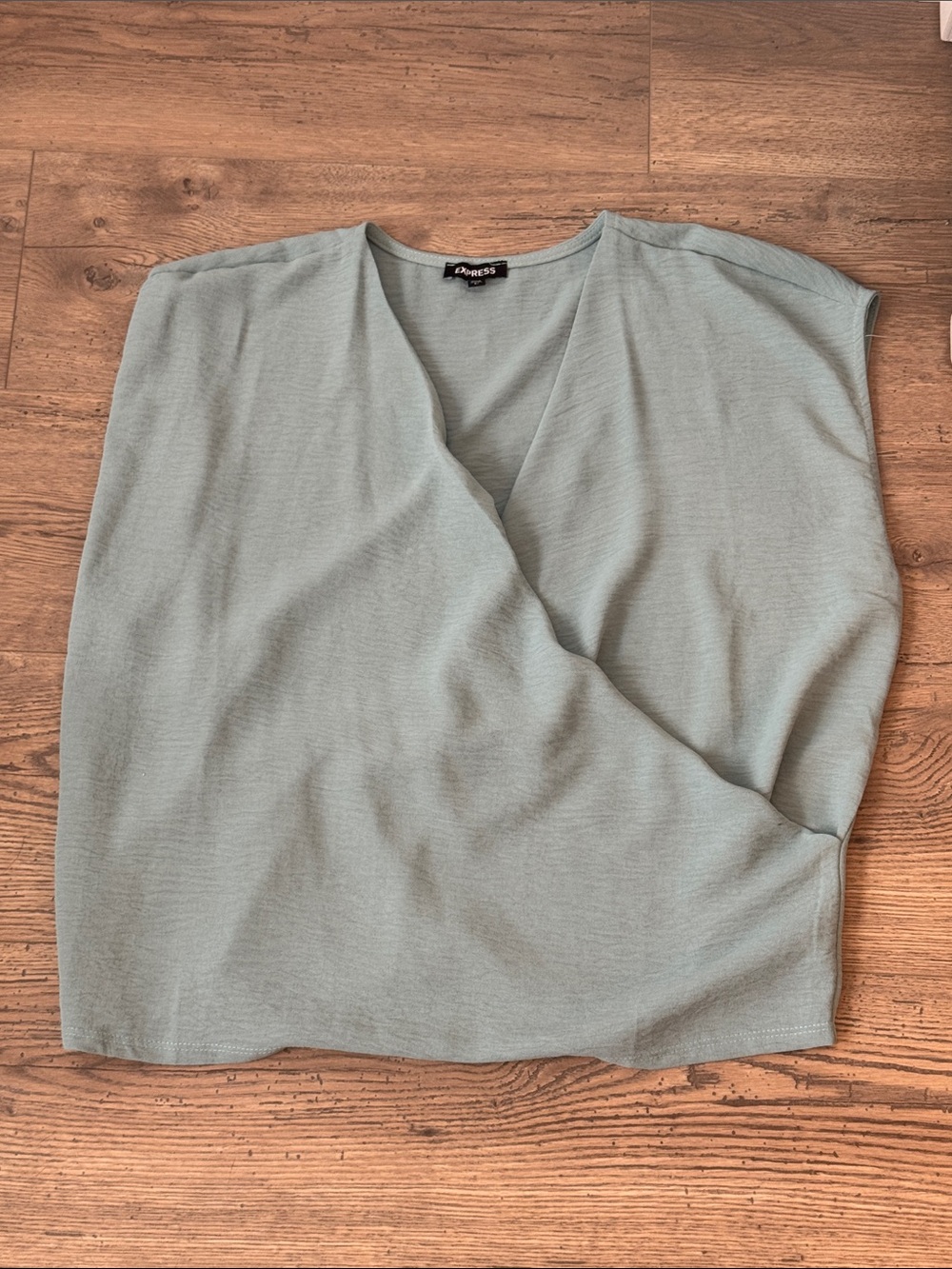 Express Sage Green Wrap-Front Blouse